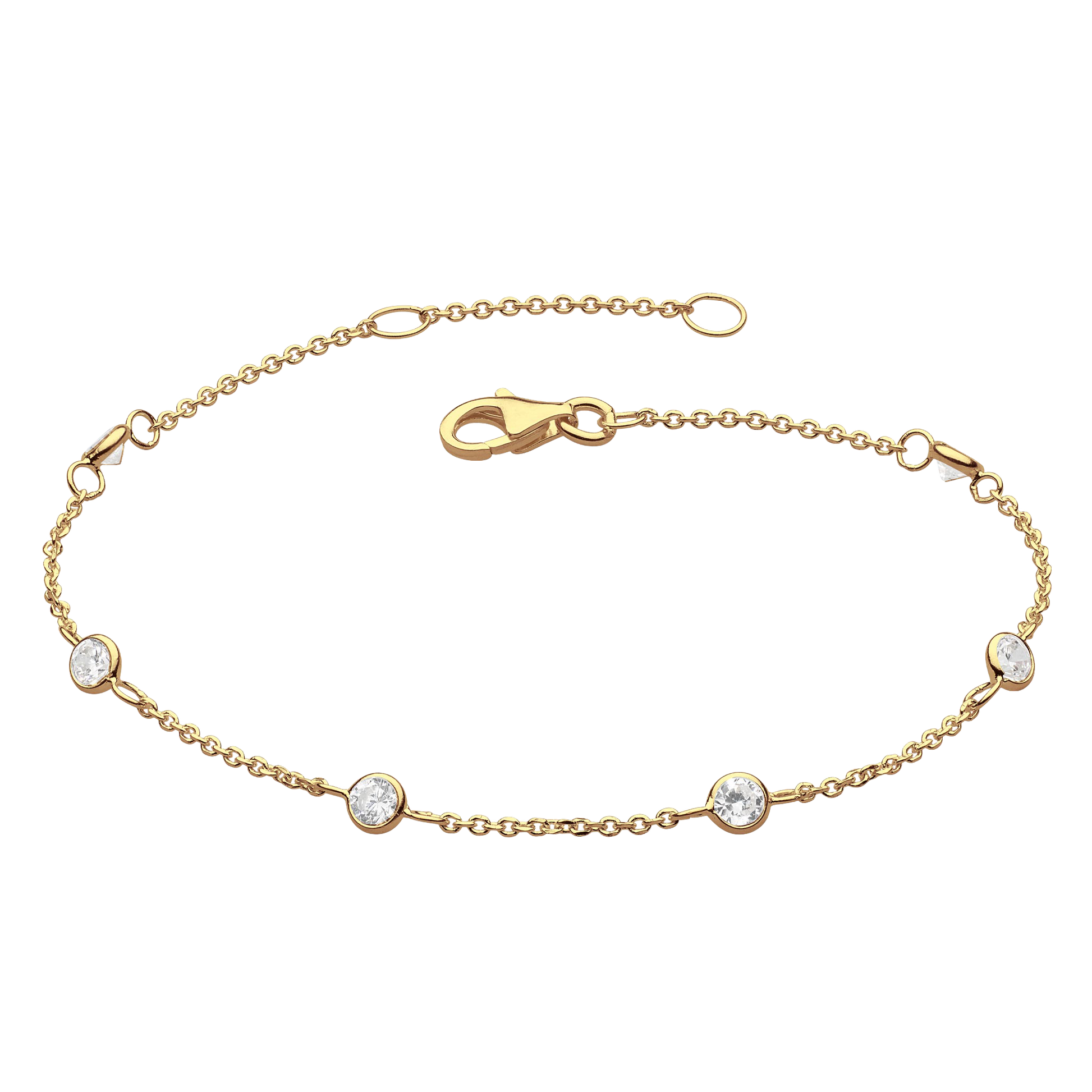 Golden Cubic Zirconia Gold Plate Station Chain Bracelet
