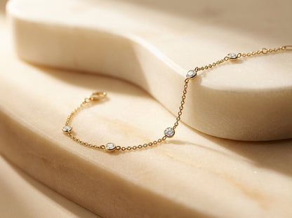 Golden Cubic Zirconia Gold Plate Station Chain Bracelet
