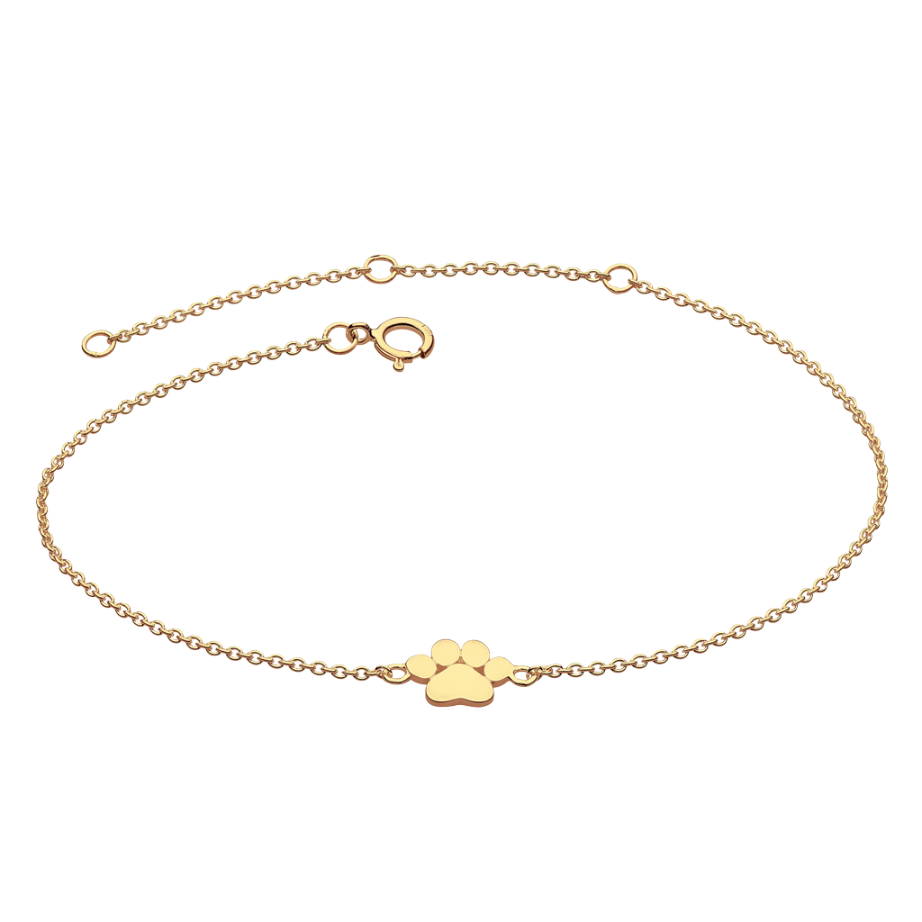 Gold Plate Paw Print 8” Bracelet on a white background