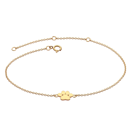 Gold Plate Paw Print 8” Bracelet on a white background