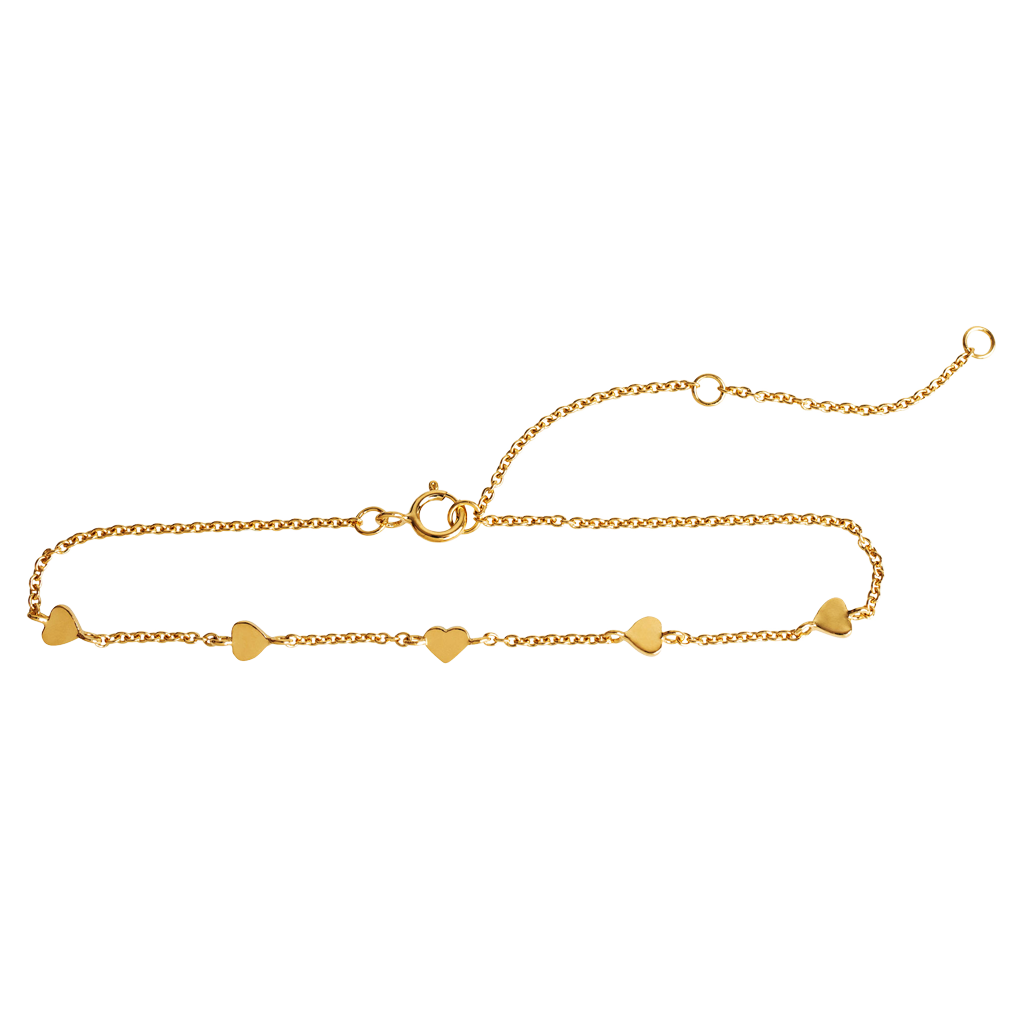 Golden Gold Plate Heart Station Bracelet on a white background