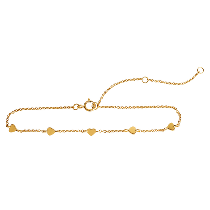 Golden Gold Plate Heart Station Bracelet on a white background