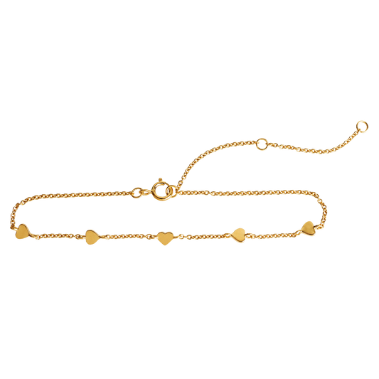 Golden Gold Plate Heart Station Bracelet on a white background