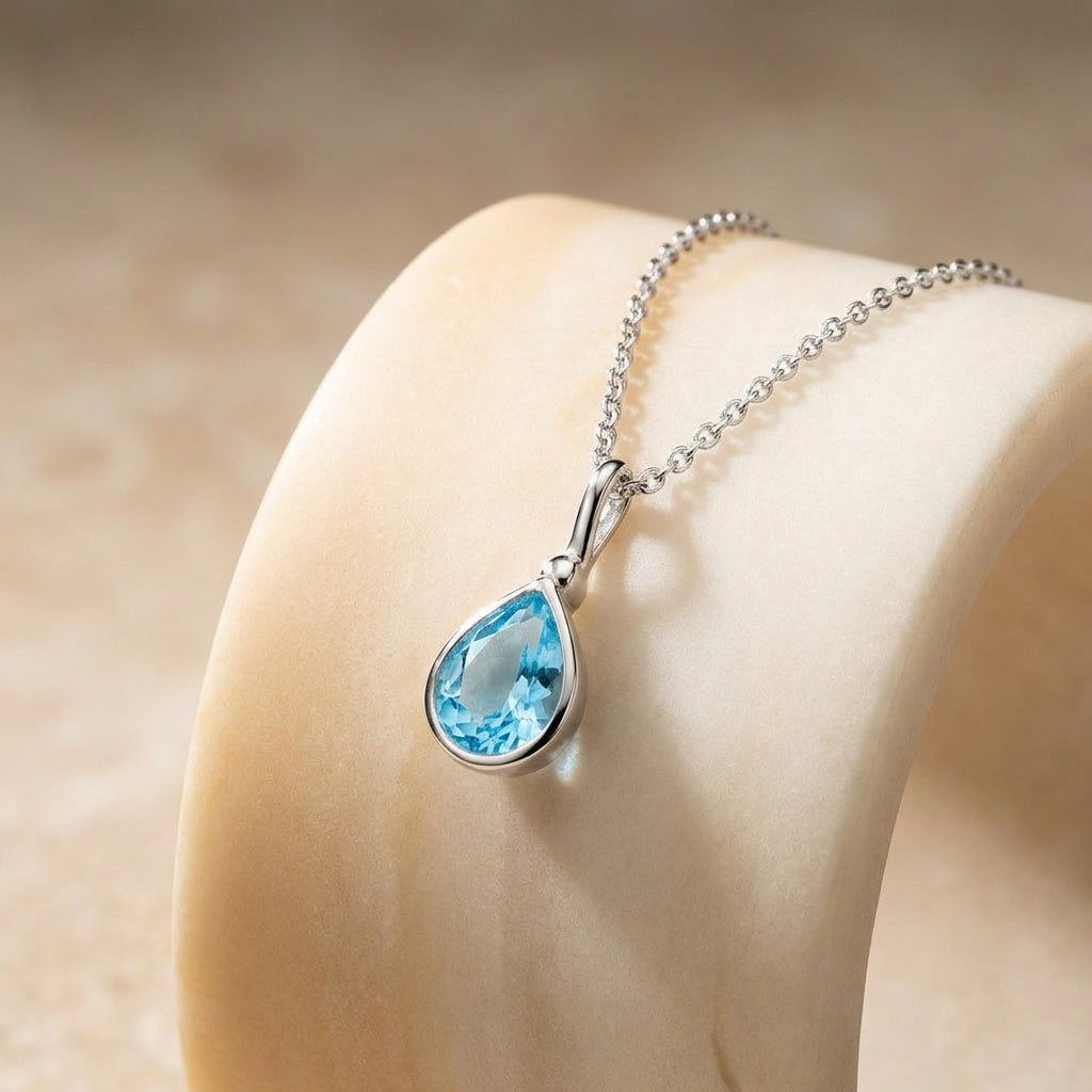 Spectrum Blue Topaz Tear Drop Pendant