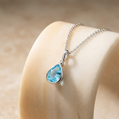 Spectrum Blue Topaz Tear Drop Pendant