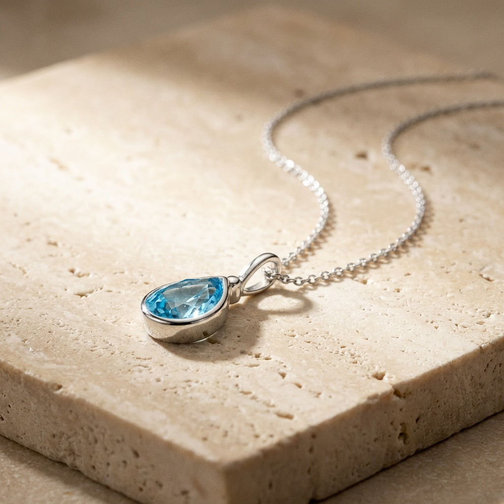 Spectrum Blue Topaz Tear Drop Pendant