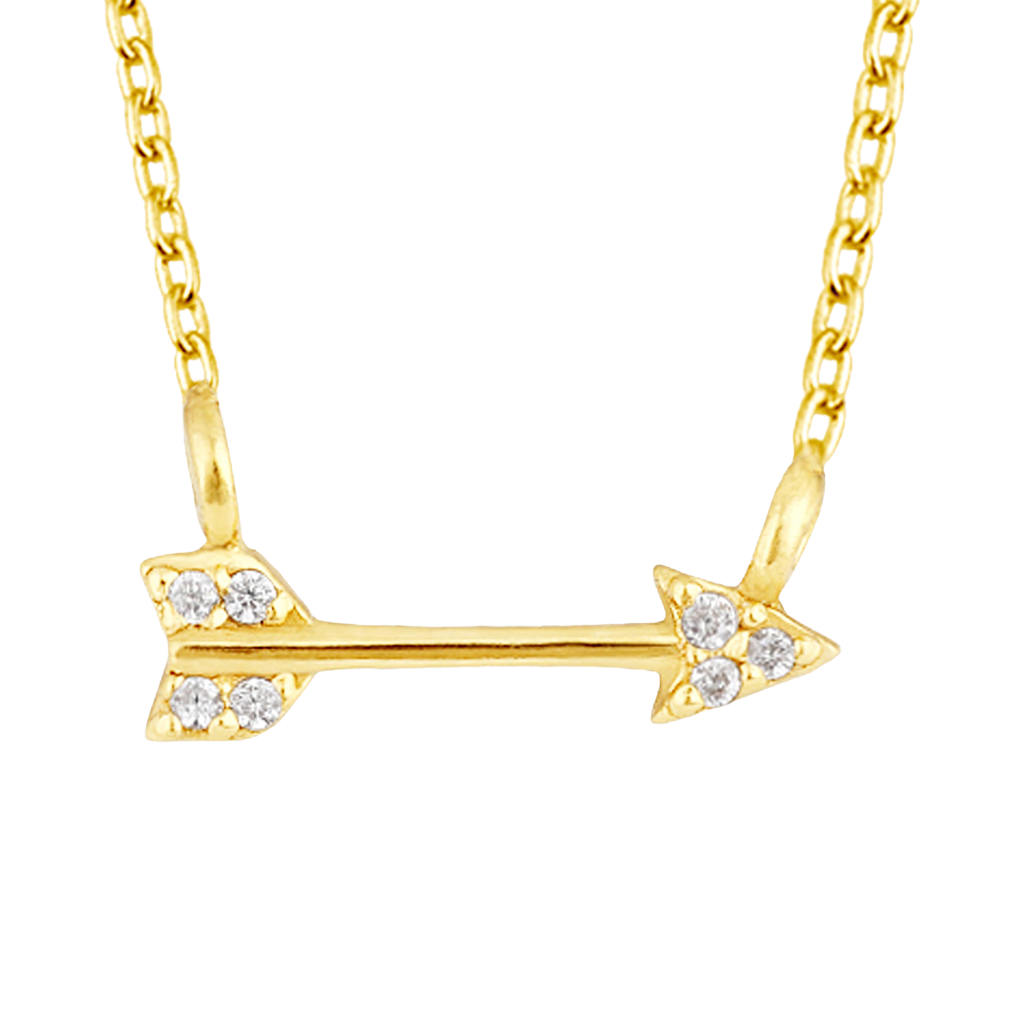 Golden Pavé Cubic Zirconia Arrow 18” Necklet on a white background