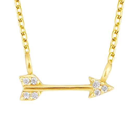Golden Pavé Cubic Zirconia Arrow 18” Necklet on a white background