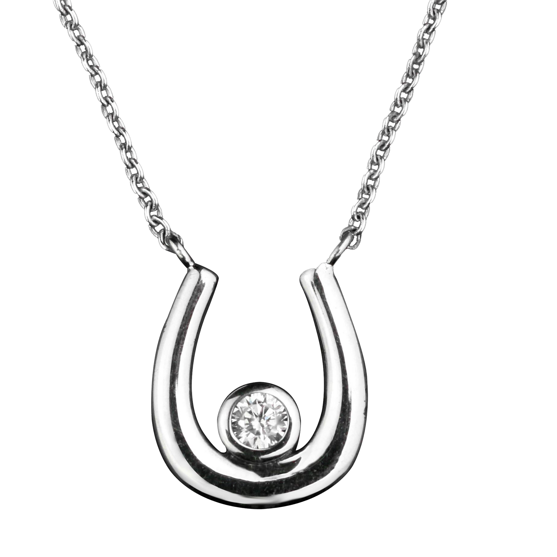 Cubic Zirconia Horseshoe Silver Necklet on a white background