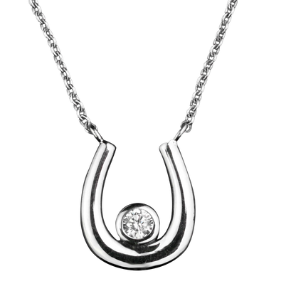 Cubic Zirconia Horseshoe Silver Necklet on a white background