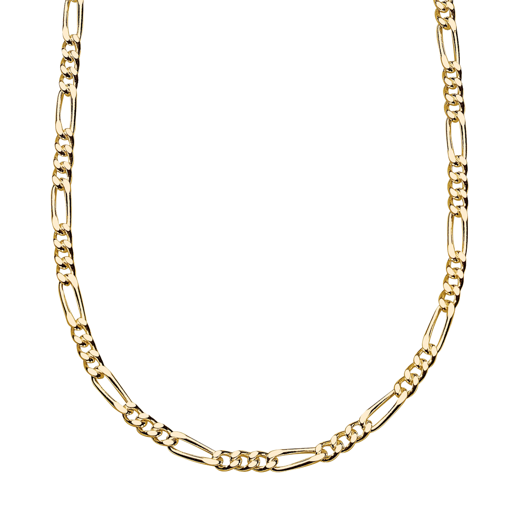 Golden Gold Plate Figaro Chain 18” Necklace on a white background