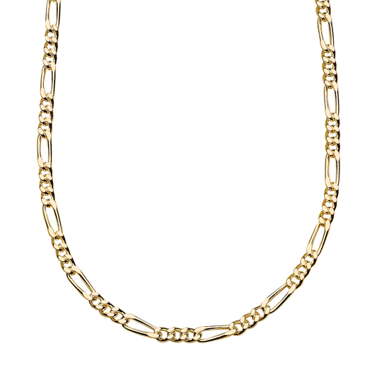 Golden Gold Plate Figaro Chain 18” Necklace on a white background