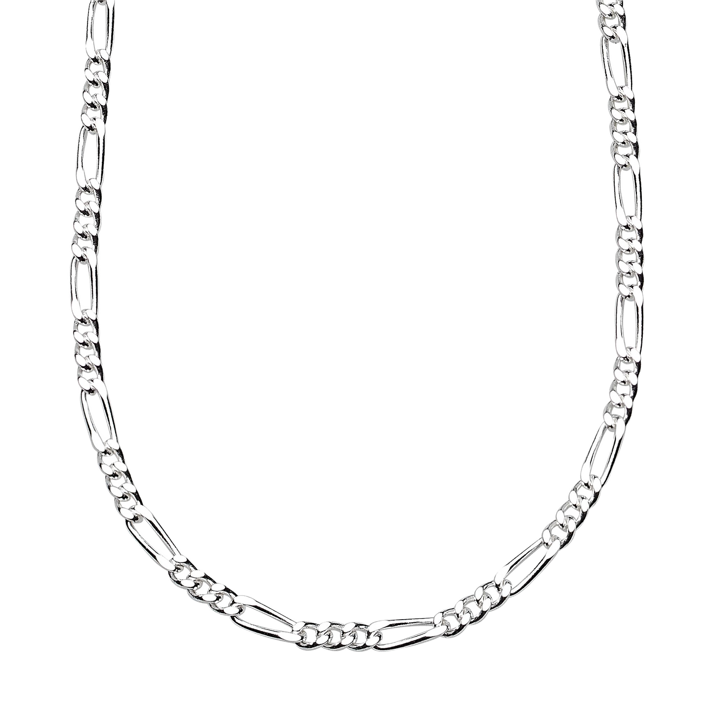 Silver chain necklace on a white background