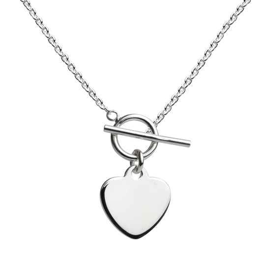 Silver Heart Charm T bar Necklace on a white background