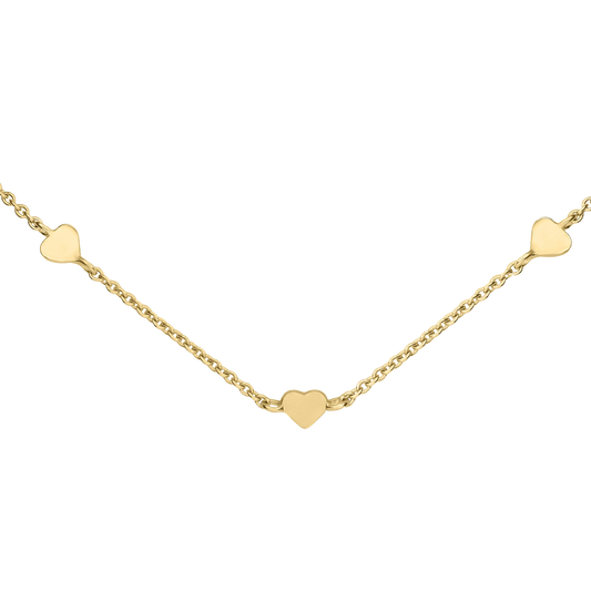Golden Gold Plate Heart Station 18” Necklace on a white background