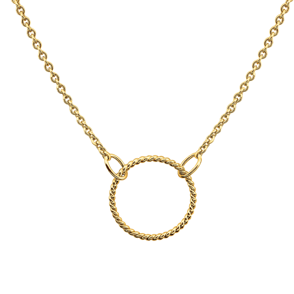 Golden Open Circle Rope Twist 18” Necklet on a white background