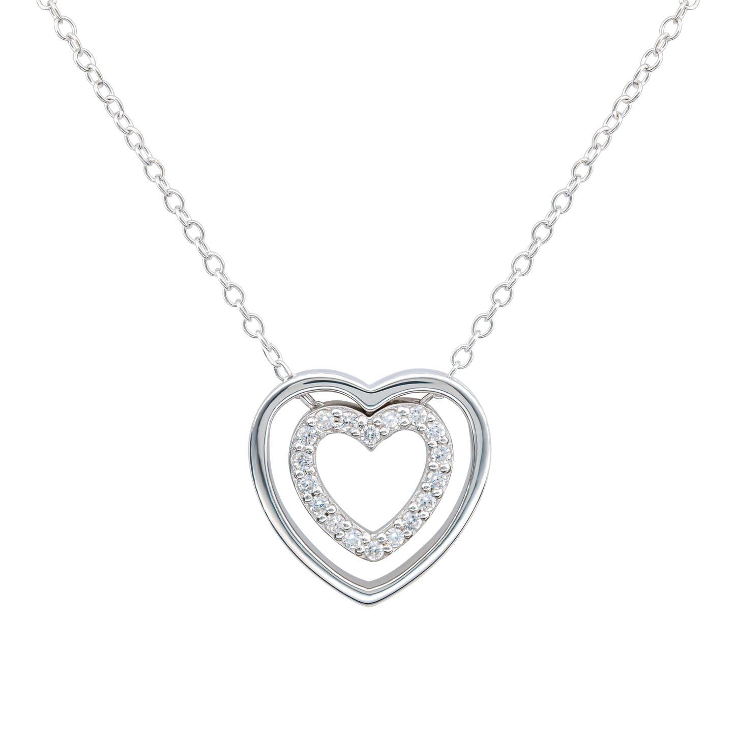 Cubic Zirconia Double Open Heart 18” Necklet on a white background