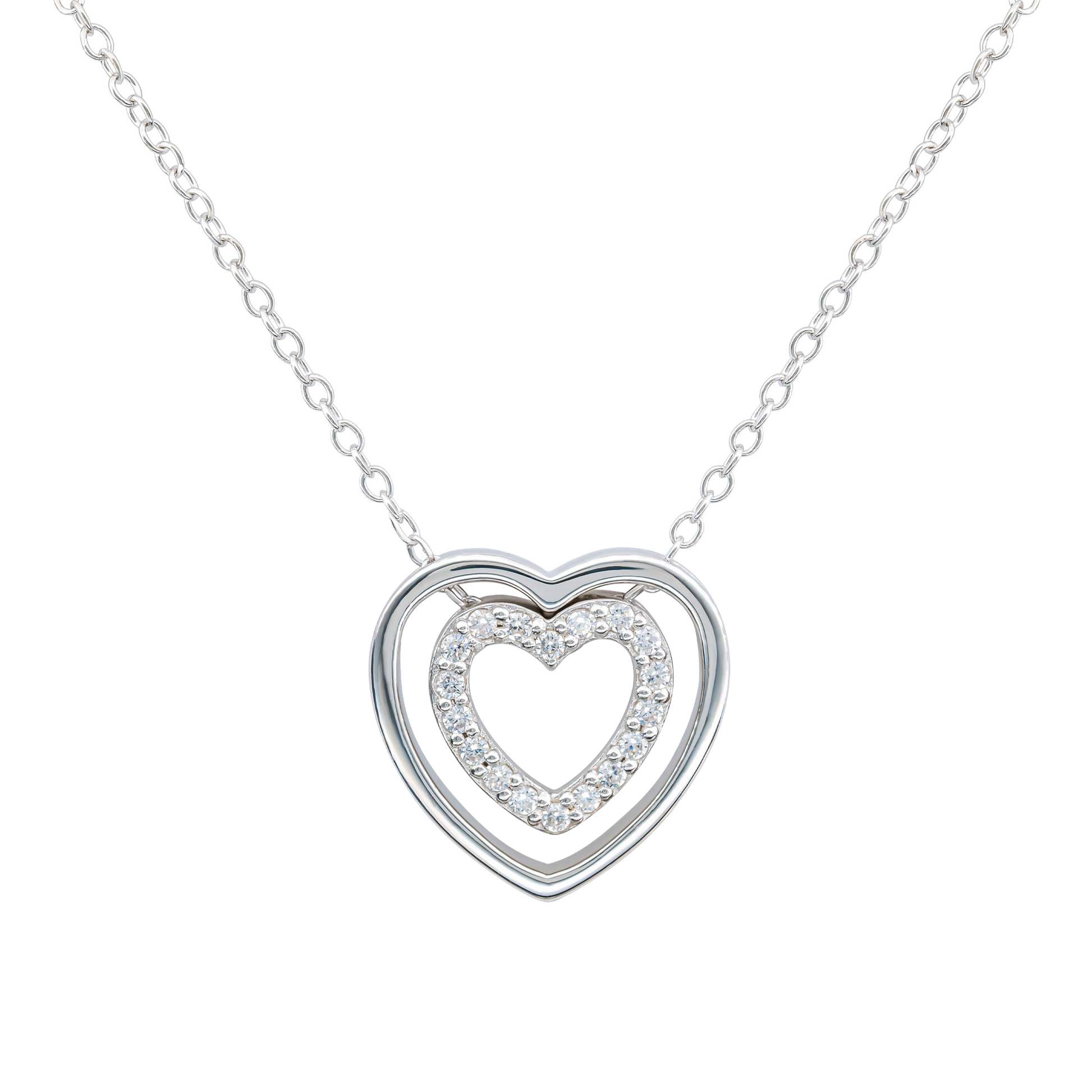 Cubic Zirconia Double Open Heart 18” Necklet on a white background