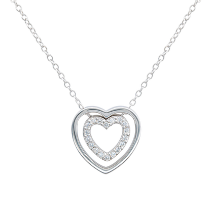 Cubic Zirconia Double Open Heart 18” Necklet on a white background