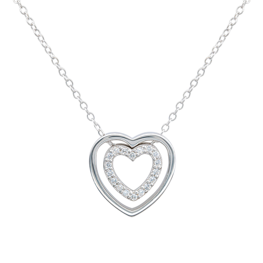 Cubic Zirconia Double Open Heart 18” Necklet on a white background