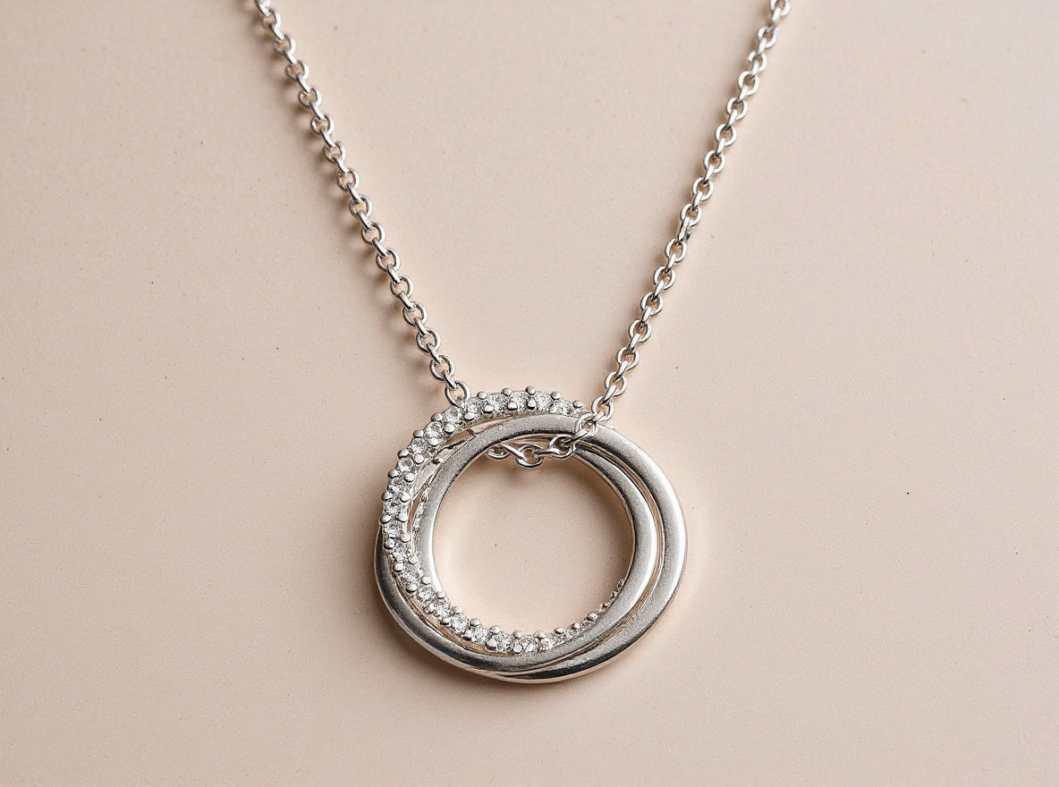 Triple Rings Cubic Zirconia Silver Necklace