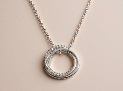 Triple Rings Cubic Zirconia Silver Necklace