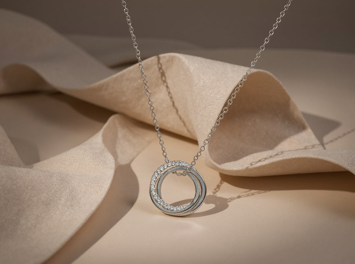 Triple Rings Cubic Zirconia Silver Necklace