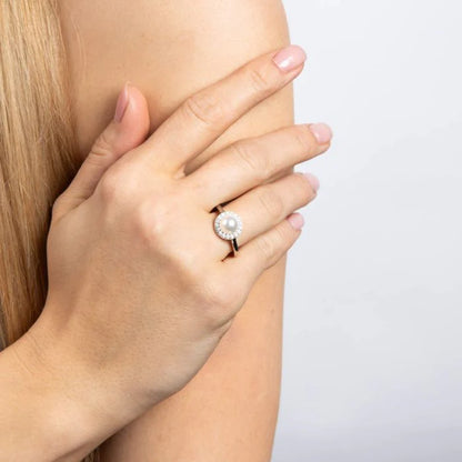 Shell Pearl and Zirconia Halo Ring