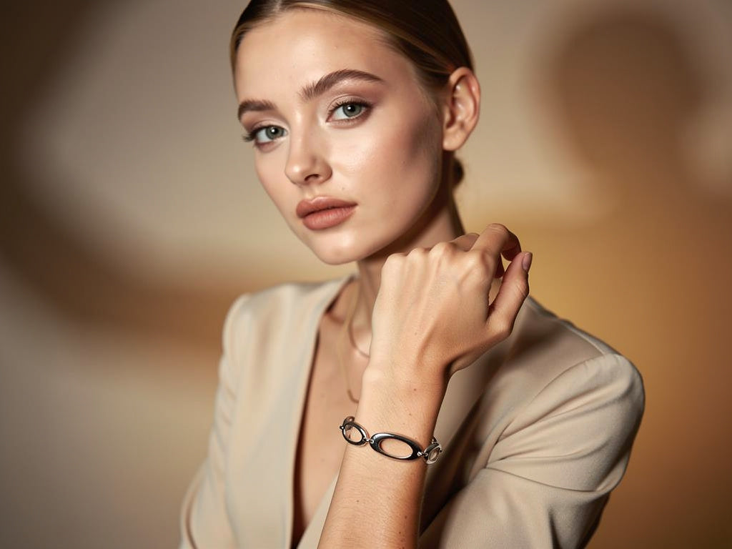 Woman wearing a bracelet with a blurred background