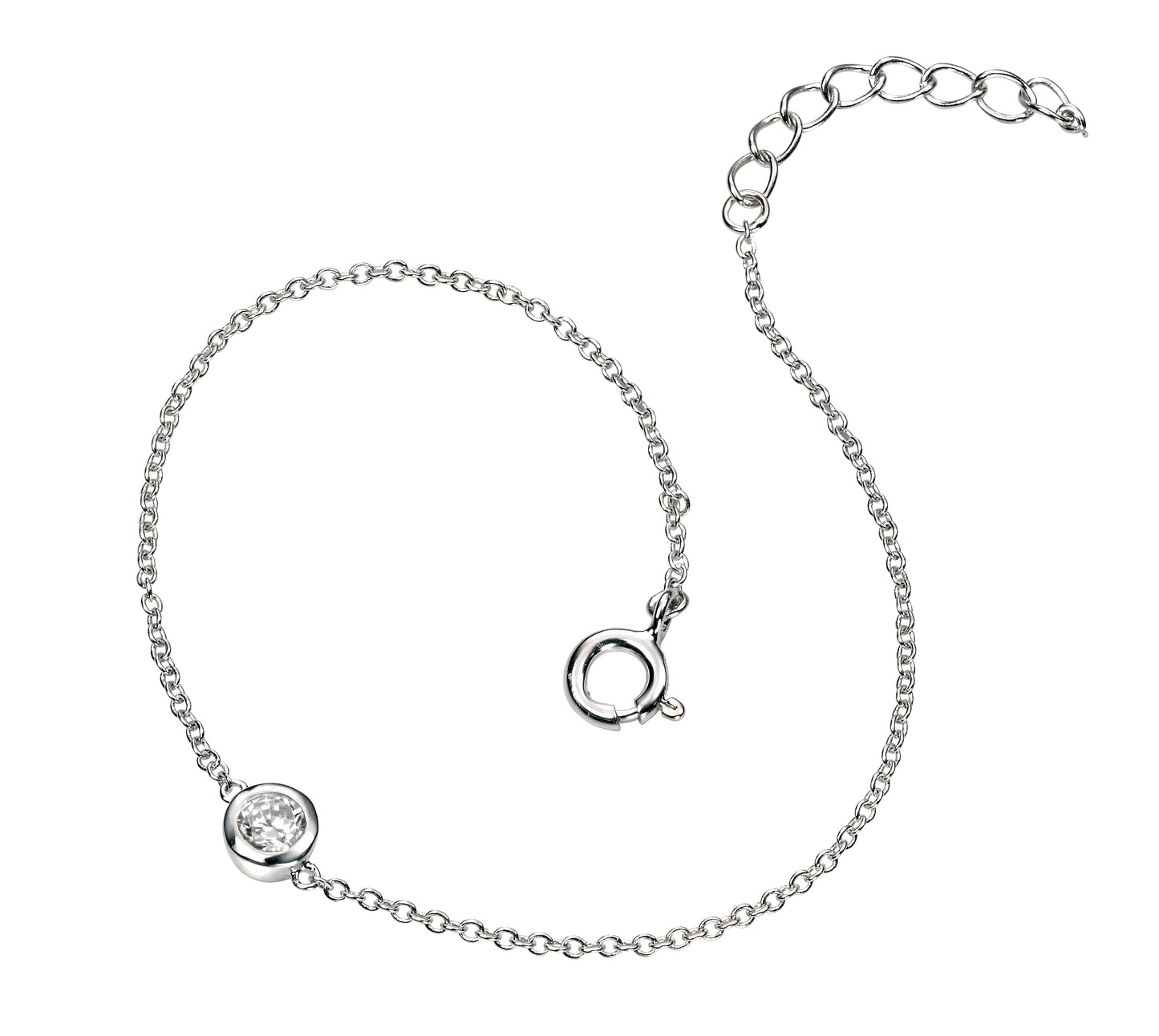 Silver bracelet with a cubic zirconia on a white background - brought to you by Alpha Bijoux