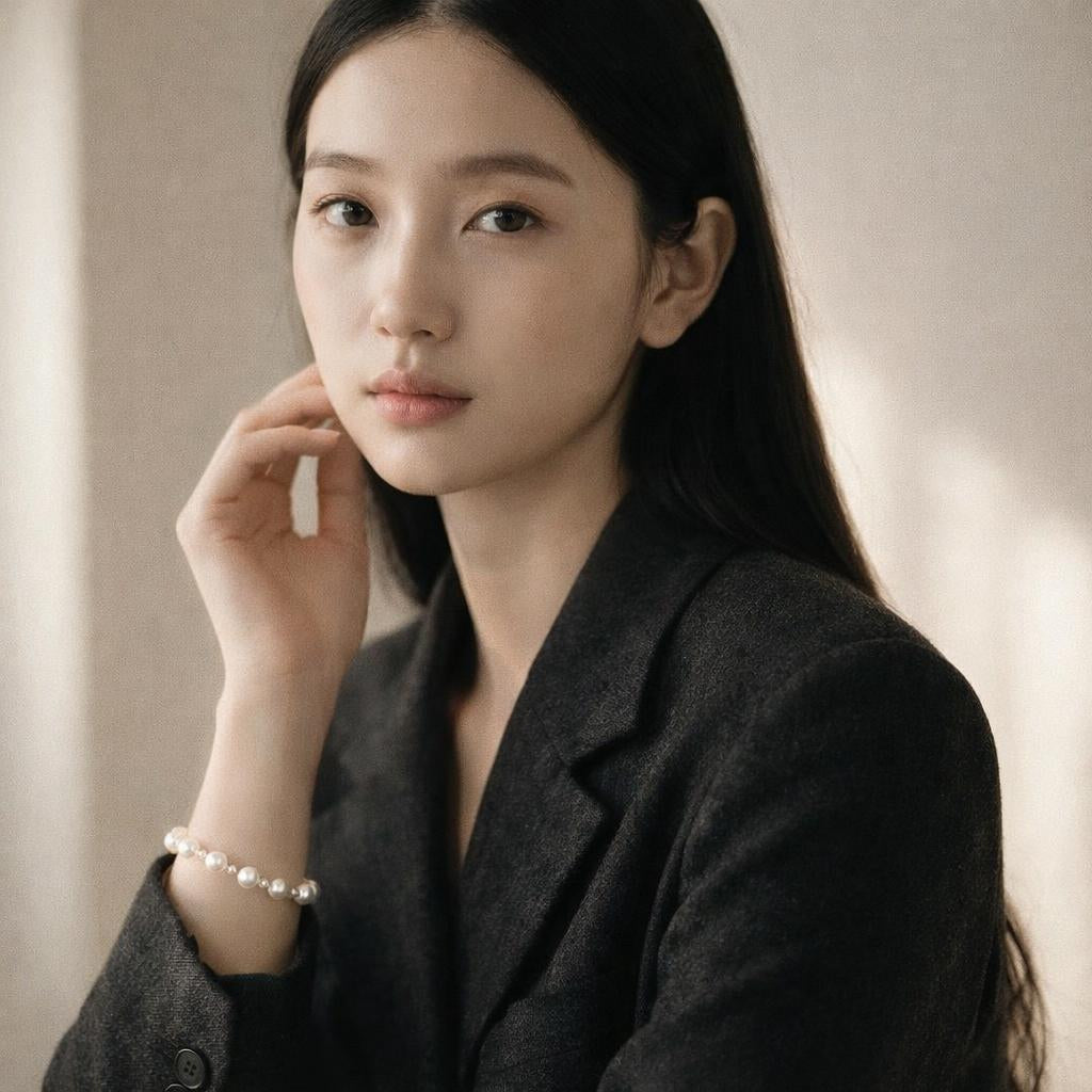 Woman wearing a dark coat with a neutral background