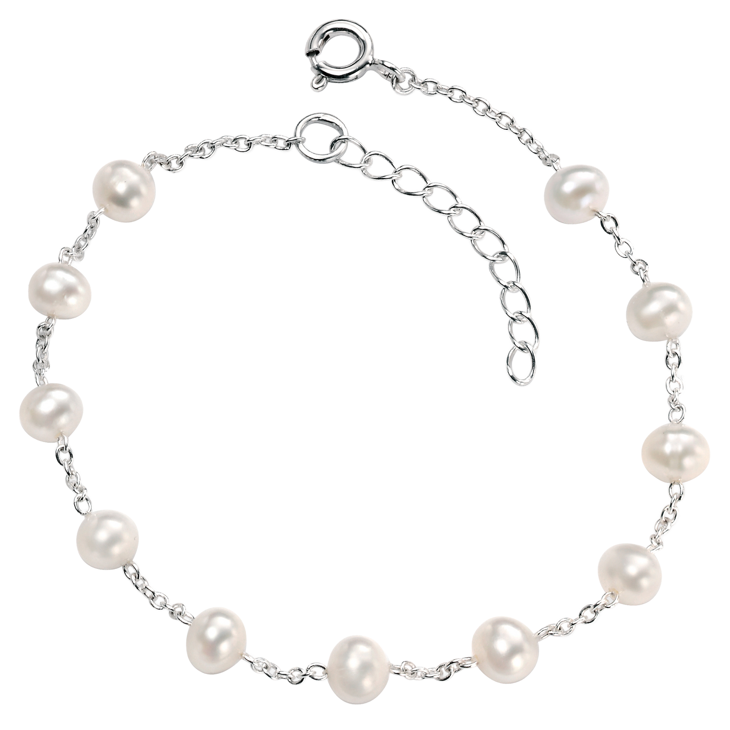Pearl bracelet with silver chain on a white background