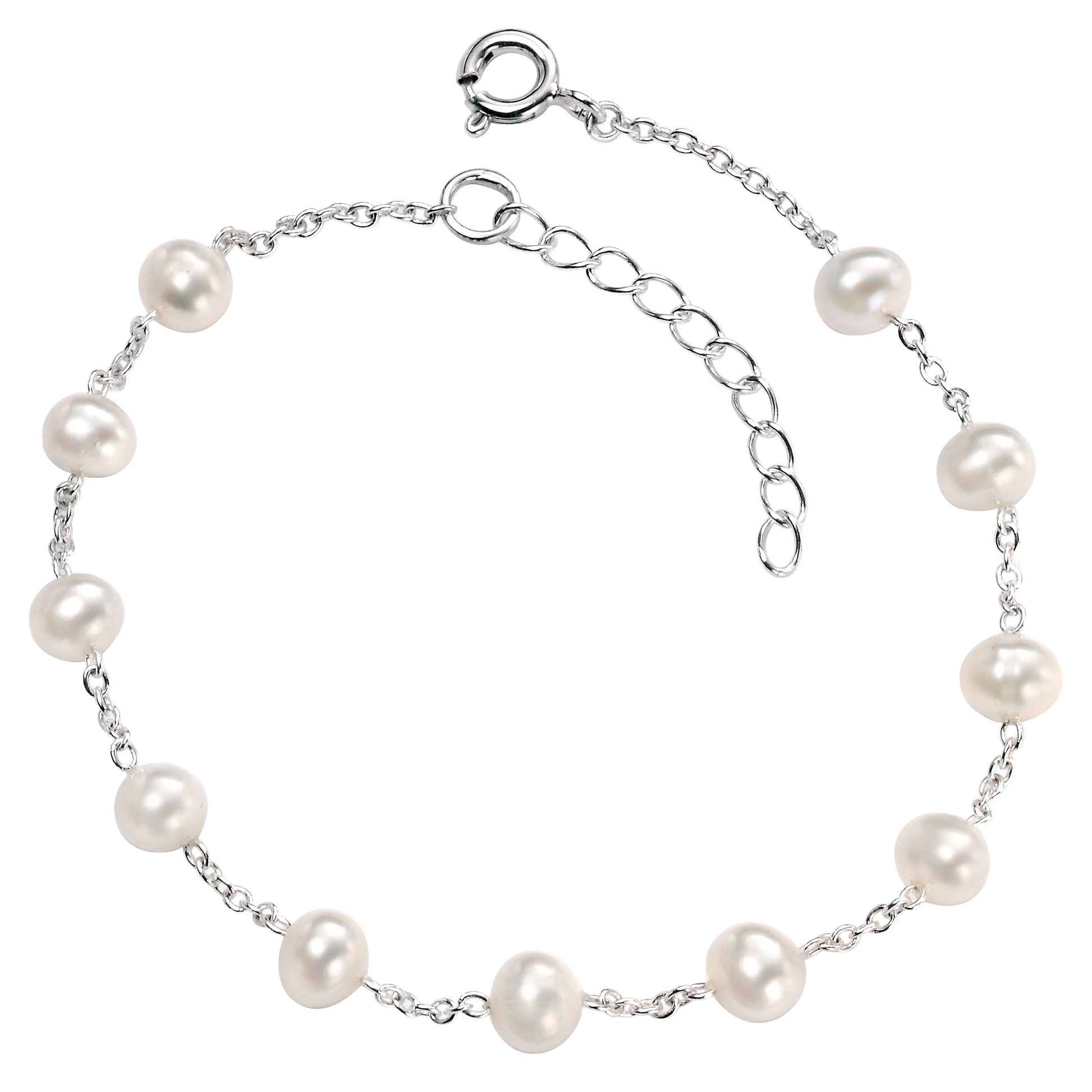 Pearl bracelet with silver chain on a white background