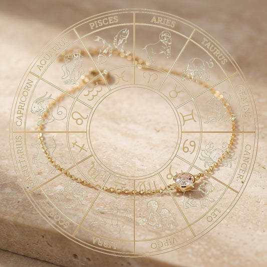 Gold bracelet with a diamond on an astrological chart
