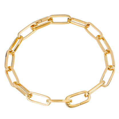 Long Link Charm Carrier Gold Bracelet on a white background