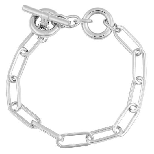Silver chain bracelet on a white background