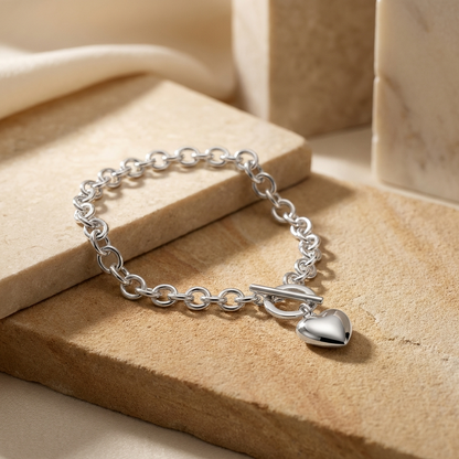 Puff Heart T-Bar Chain Bracelet