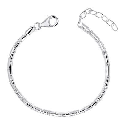 Silver bracelet with a clasp on a white background