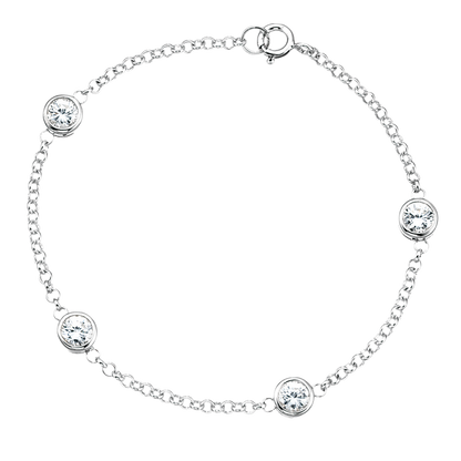 Silver bracelet with clear gemstones on a white background