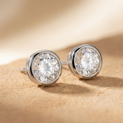 Round Stud Earrings with Cubic Zirconia