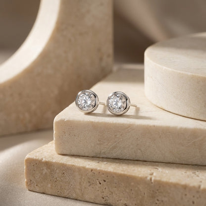 Round Stud Earrings with Cubic Zirconia