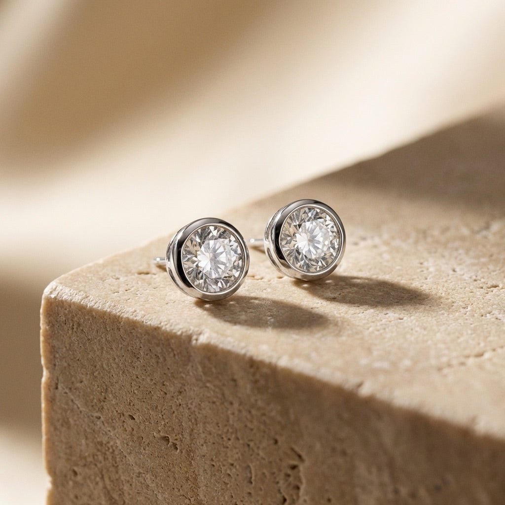 Round Stud Earrings with Cubic Zirconia