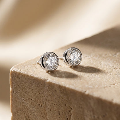 Round Stud Earrings with Cubic Zirconia