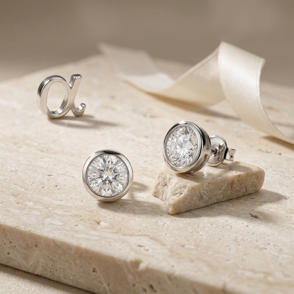 Round Stud Earrings with Cubic Zirconia