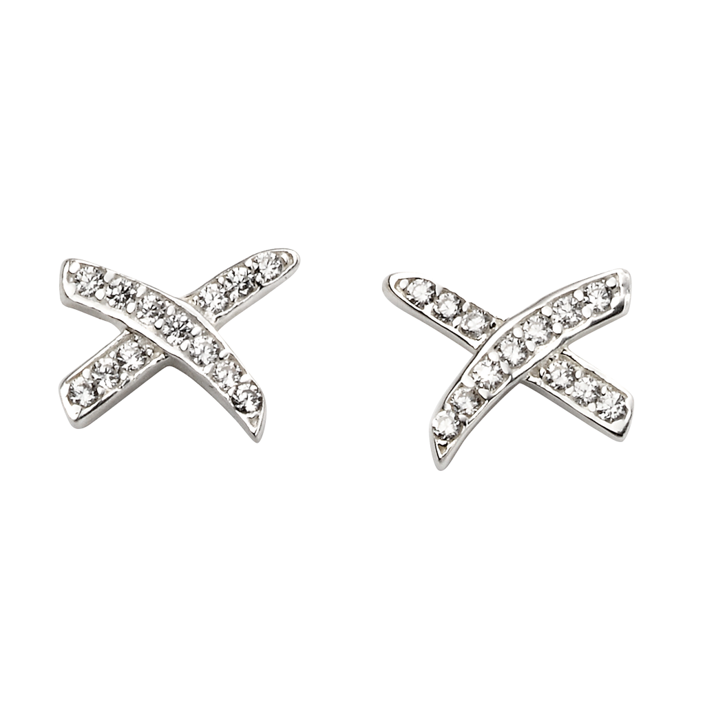 Kiss Shaped Cross Earrings with Cubic Zirconia