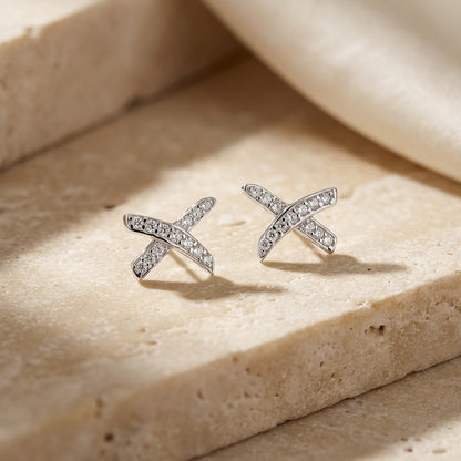 Kiss Shaped Cross Earrings with Cubic Zirconia