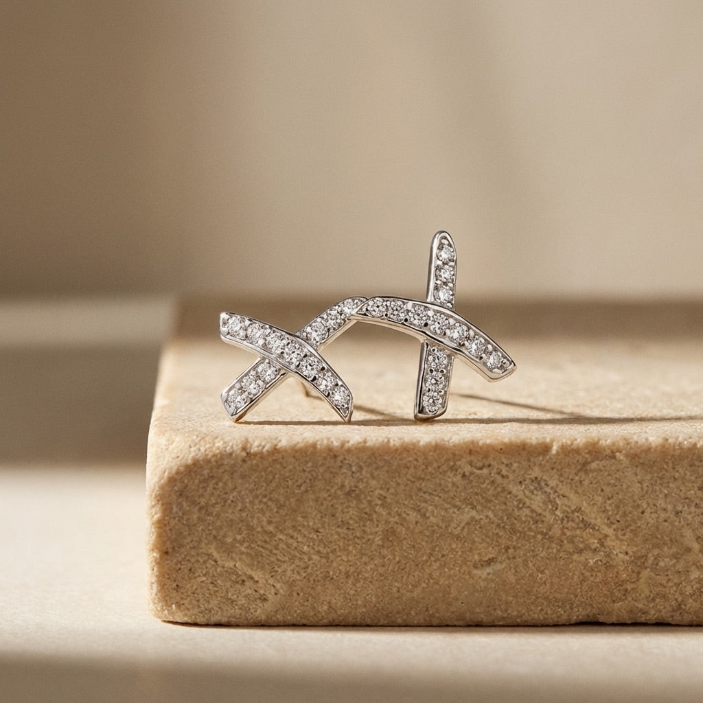 Kiss Shaped Cross Earrings with Cubic Zirconia