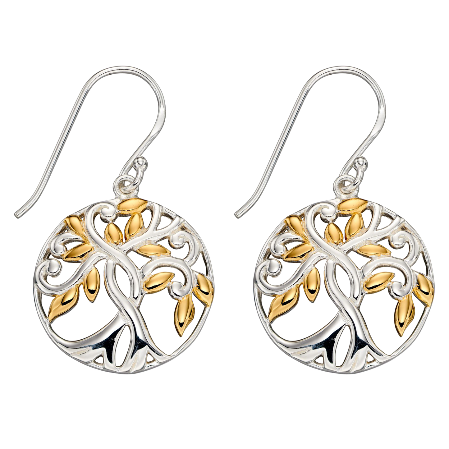 Pair of Tree of Life Gold plate Earrings on a white background