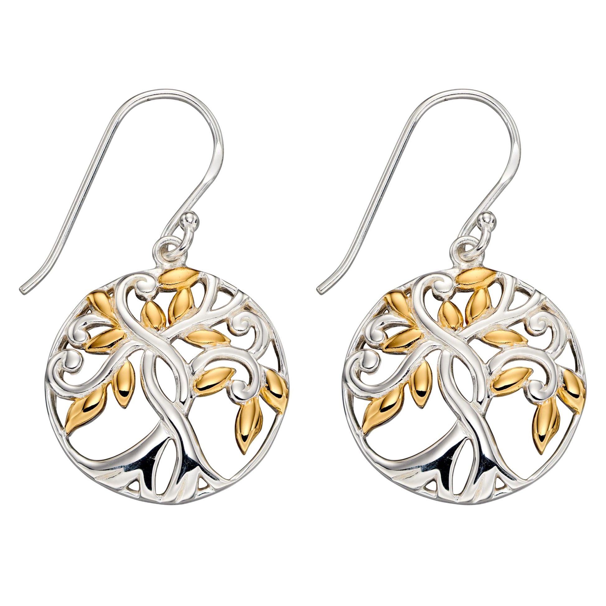 Pair of Tree of Life Gold plate Earrings on a white background