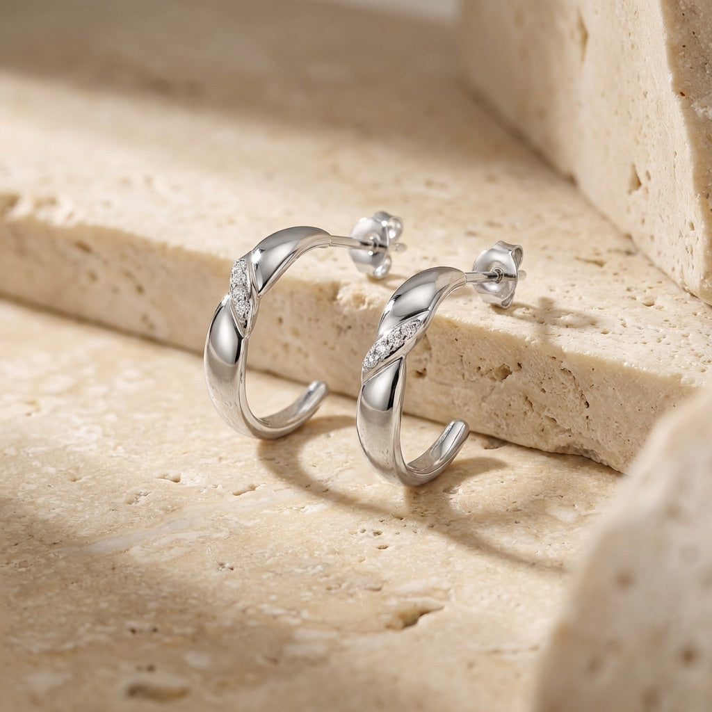 Twist 3/4 Hoop Earrings with Cubic Zirconia